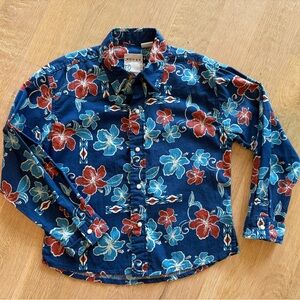 Roper Kids Blue Tropical Print Western Shirt - Size Small (6/7) Snap Long Sleeve